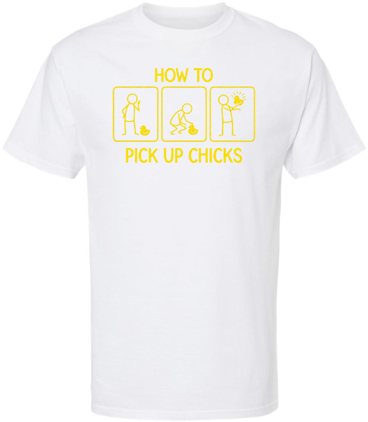 How To Pick Up Chicks Printed T-Shirt Funny Graphic 100% Cotton Crewneck Tee