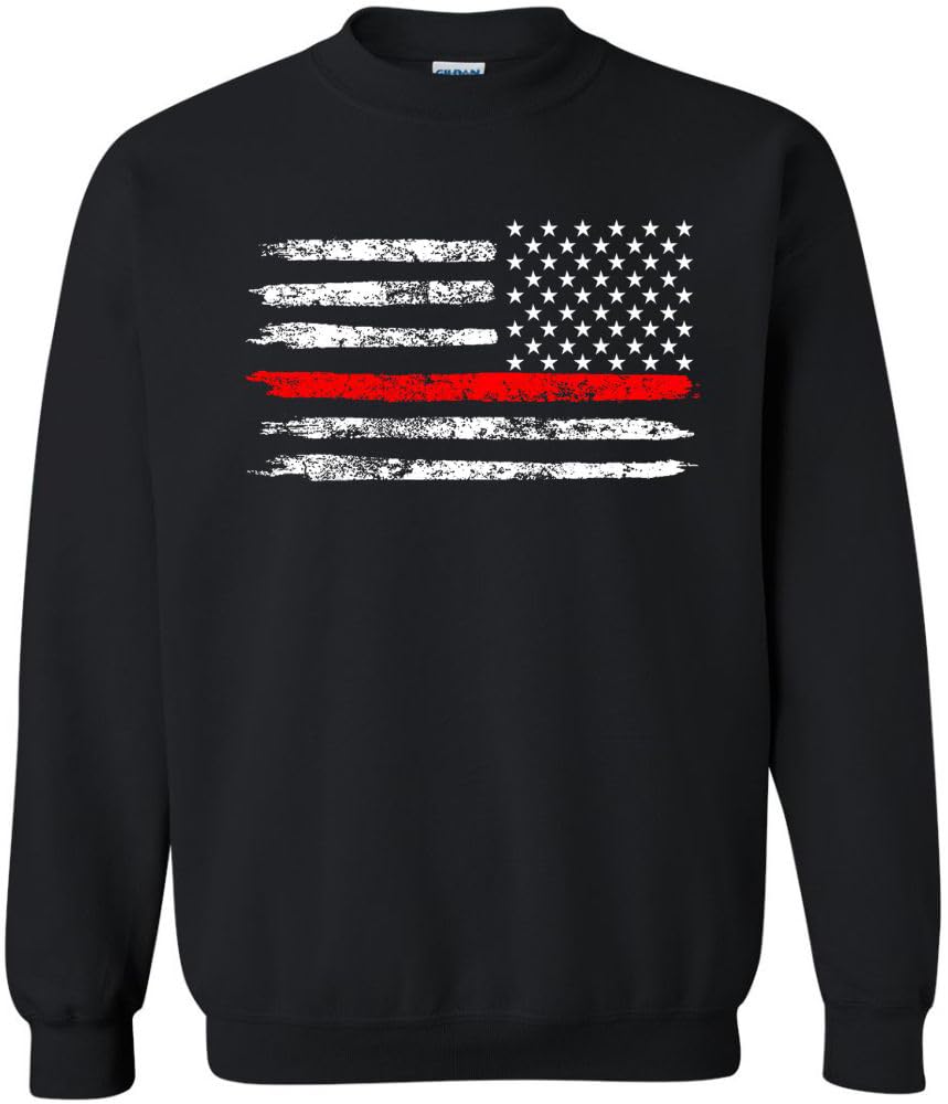 Army Universe USA Flag Distressed American US Thin Line Crewneck Sweatshirt Patriotic Pullover, Black