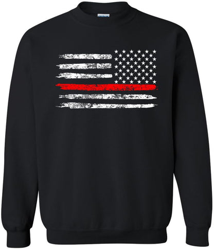 Army Universe USA Flag Distressed American US Thin Line Crewneck Sweatshirt Patriotic Pullover, Black