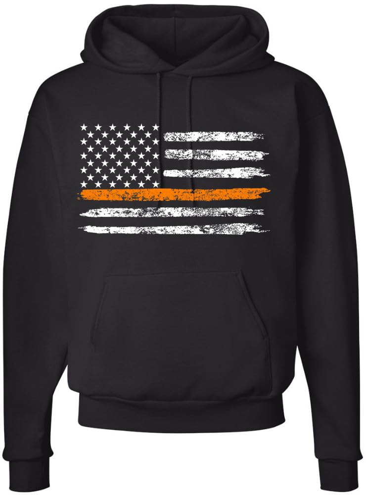 Army Universe Thin Line USA Flag Distressed American US Hooded Sweatshirt Patriotic Pullover Hoodie, Black