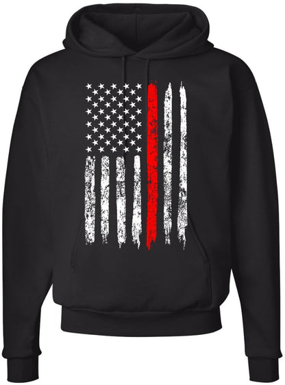 Army Universe Thin Line USA Flag Distressed American US Hooded Sweatshirt Patriotic Pullover Hoodie, Black