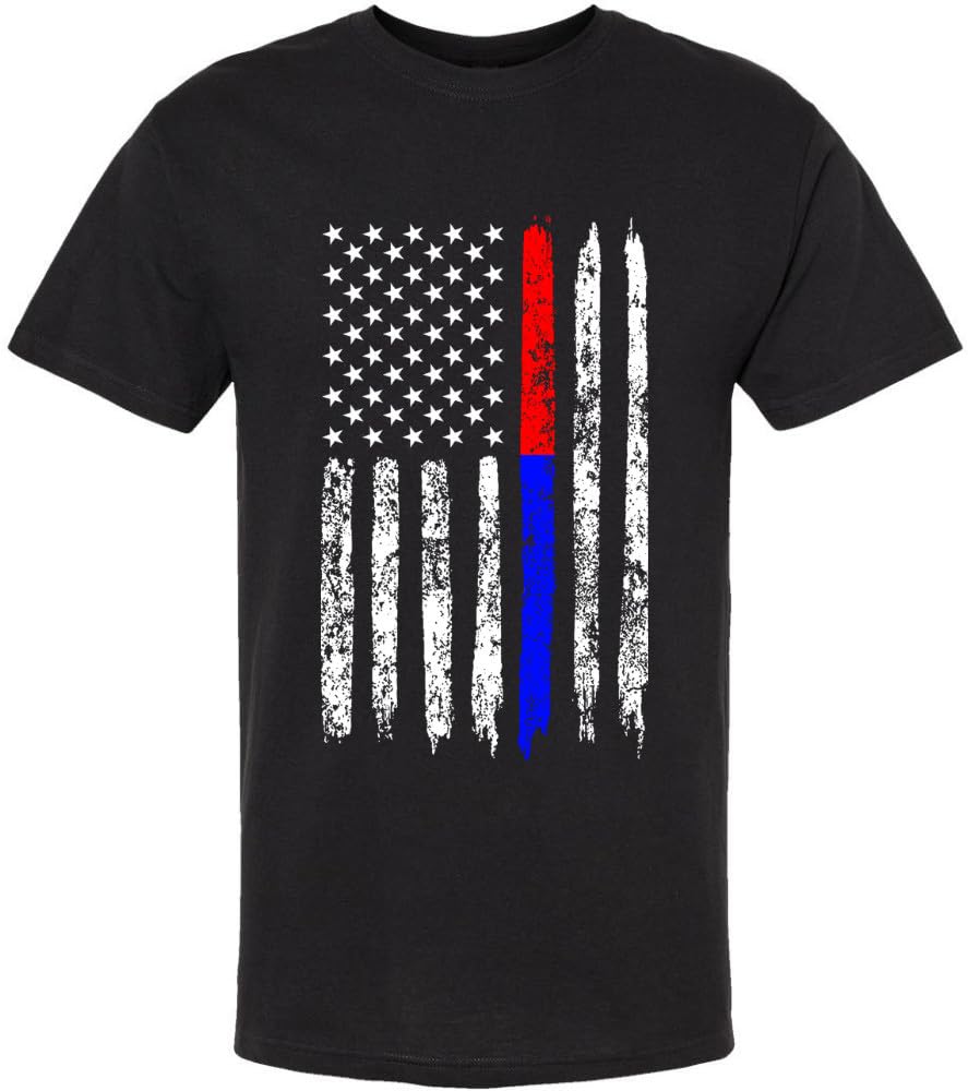 Black USA Flag Thin Line Short Sleeve T-Shirt Patriotic American Support First Responders Tee