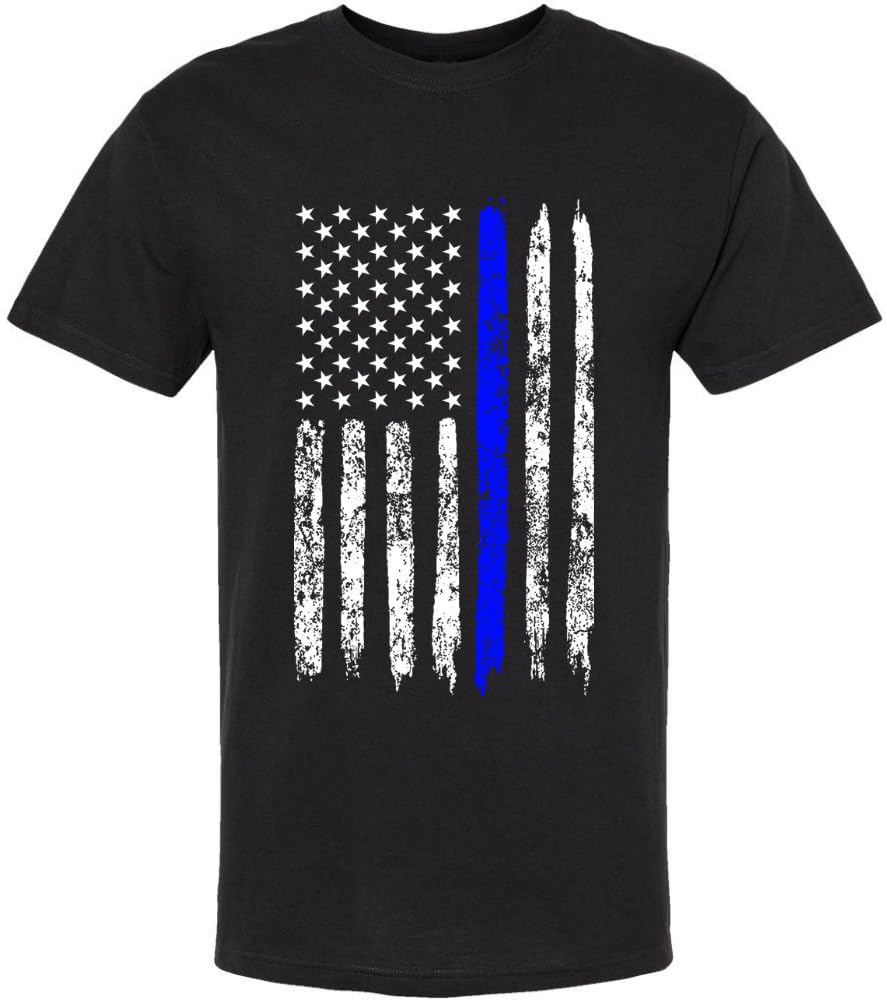 Black USA Flag Thin Line Short Sleeve T-Shirt Patriotic American Support First Responders Tee