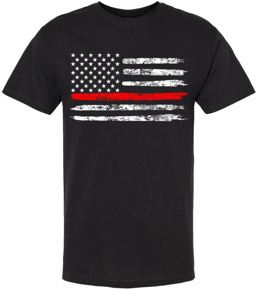 Black USA Flag Thin Line Short Sleeve T-Shirt Patriotic American Support First Responders Tee
