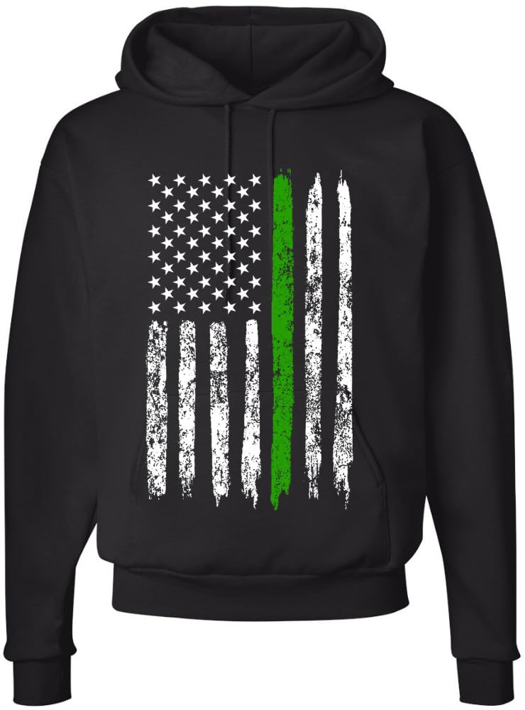 Army Universe Thin Line USA Flag Distressed American US Hooded Sweatshirt Patriotic Pullover Hoodie, Black