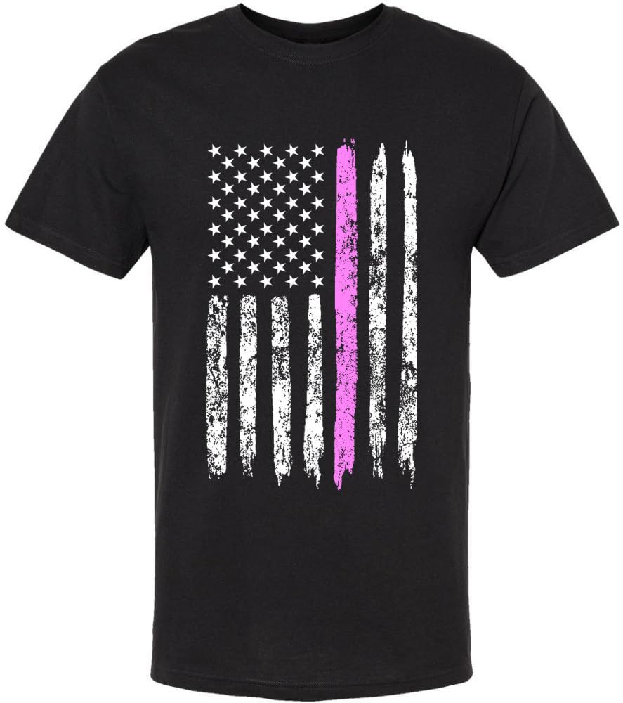 Black USA Flag Thin Line Short Sleeve T-Shirt Patriotic American Support First Responders Tee