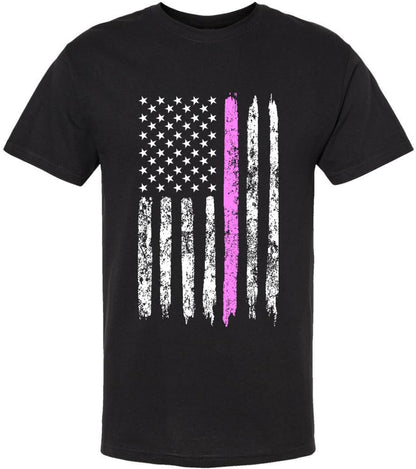 Black USA Flag Thin Line Short Sleeve T-Shirt Patriotic American Support First Responders Tee