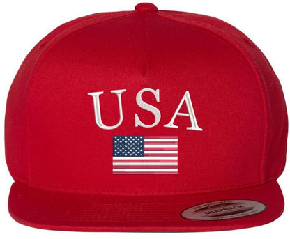 USA American Flag Embroidered Flat Bill Snapback Adjustable Hat | United States Patriotic Classic July 4th Cap