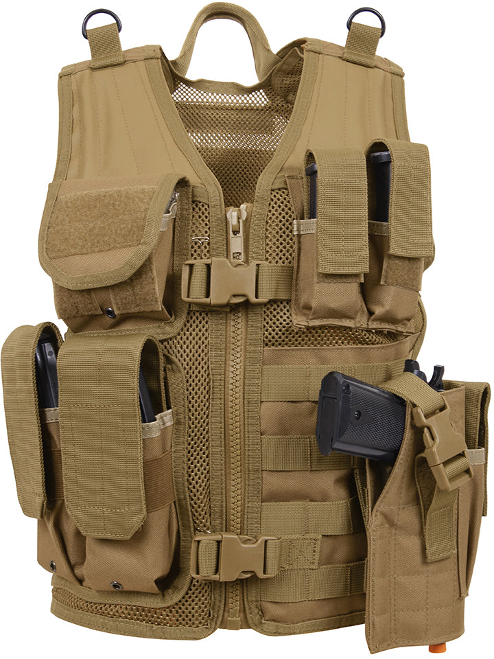Coyote Brown - Kids MOLLE Compatible Cross Draw Tactical Vest
