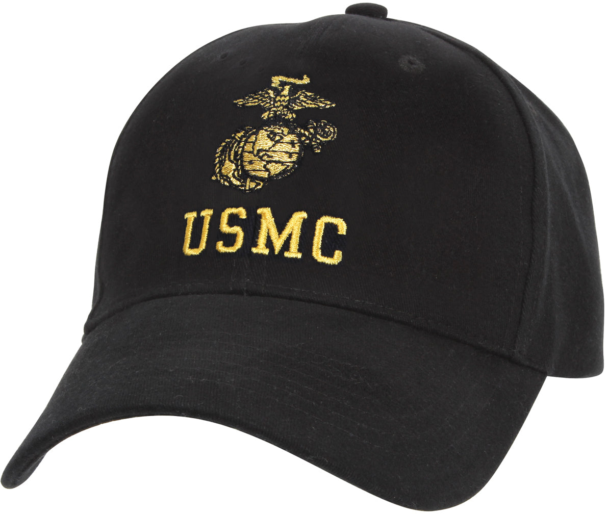 Black - USMC Adjustable Cap with Globe and Anchor Emblem