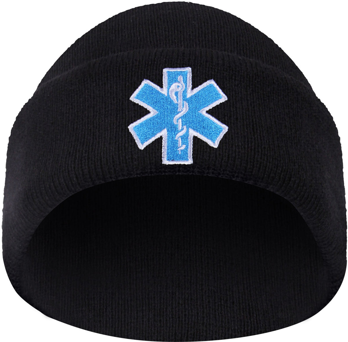 Black - EMS EMT Watch Cap with Medical Star of Life Emblem