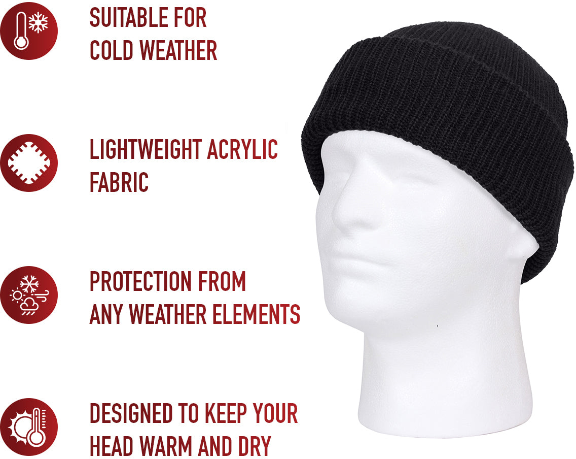 Black - Military Watch Cap - Acrylic USA Made