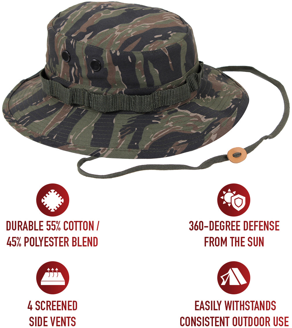 Tiger Stripe Camouflage - Tactical Military Boonie Hat - Polyester Cotton