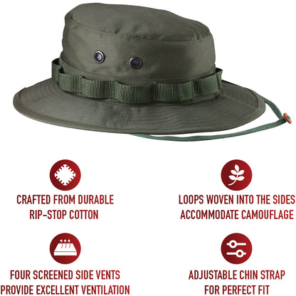 Olive Drab - Tactical Military Boonie Bucket Hat - 100% Cotton Rip-Stop