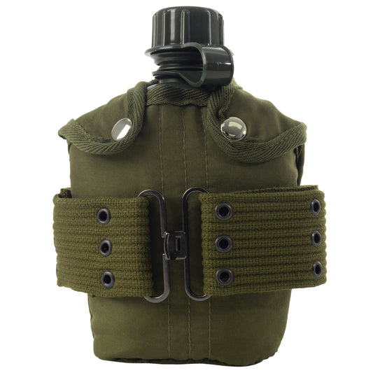 Olive Drab - Military GI Style 1 Quart Plastic Canteen with Pistol Belt Kit