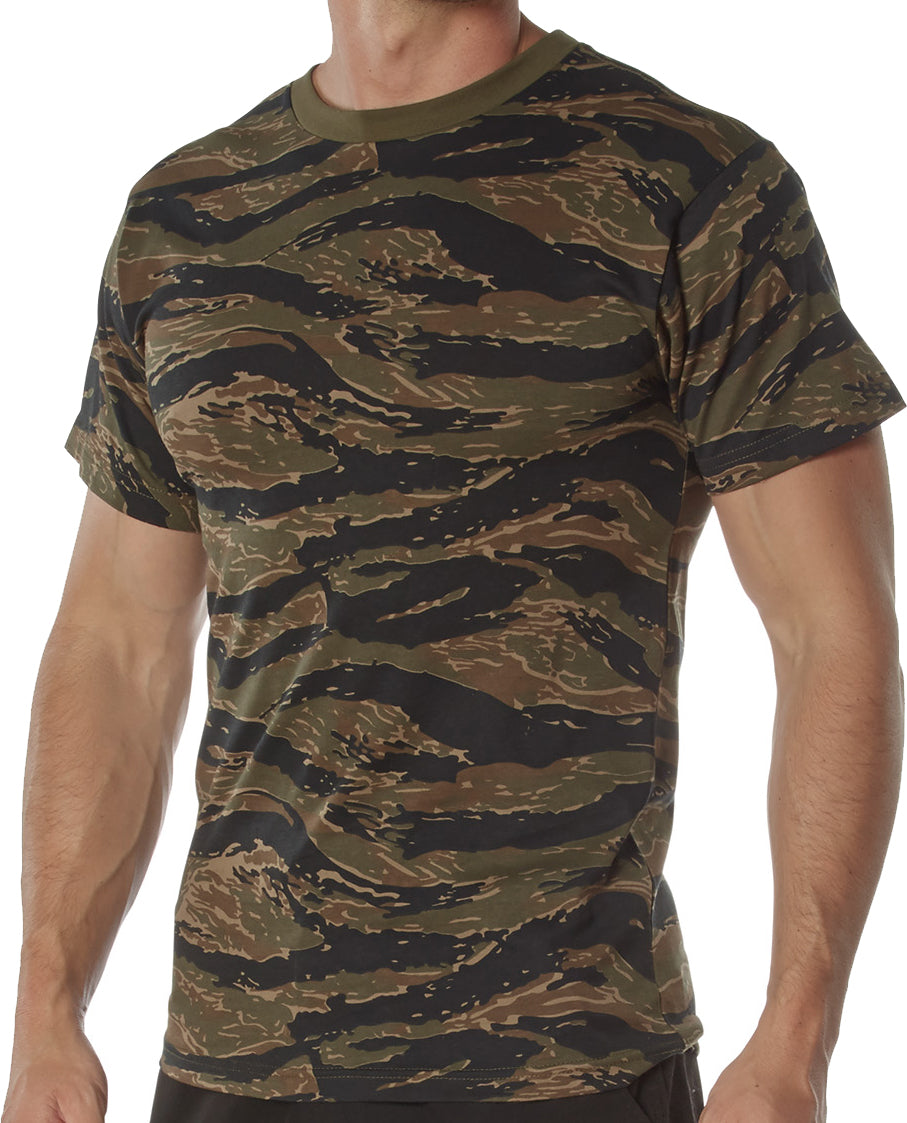 Tiger Stripe Camo - Tactical Short Sleeve T-Shirt, 100% Cotton - Standard Fit