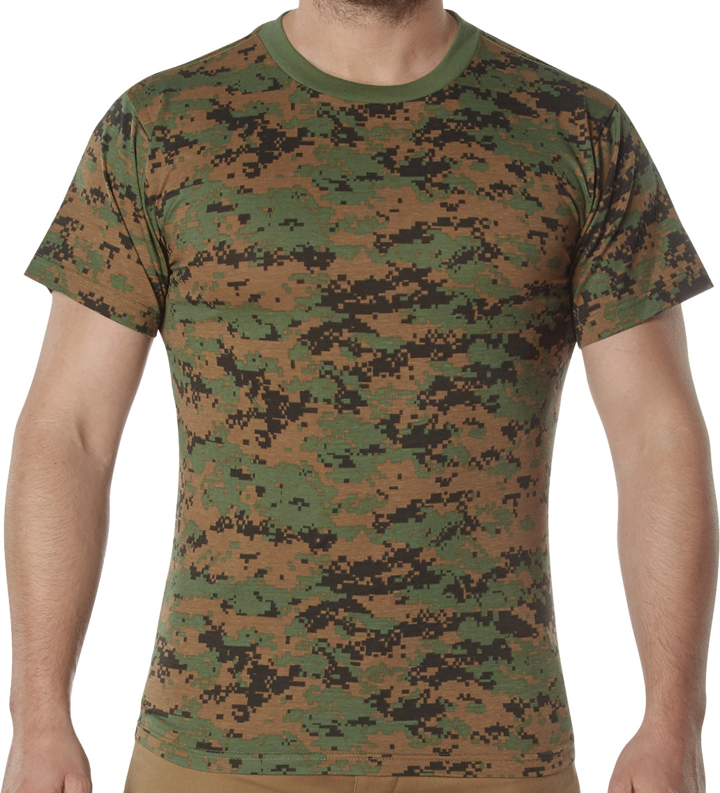Woodland Digital Camo - Tactical Short Sleeve T-Shirt, 100% Cotton - Standard Fit