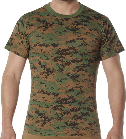 Woodland Digital Camo - Tactical Short Sleeve T-Shirt, 100% Cotton - Standard Fit
