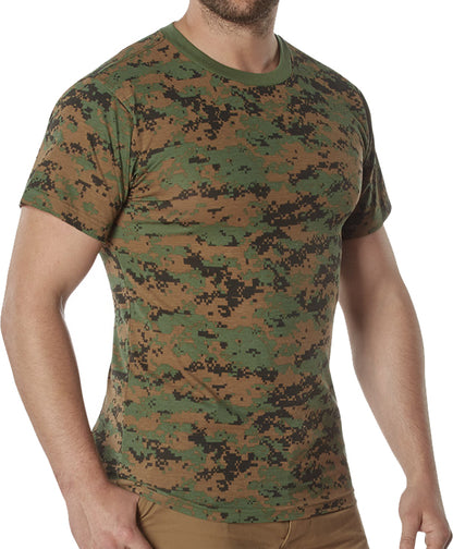 Woodland Digital Camo - Tactical Short Sleeve T-Shirt, 100% Cotton - Standard Fit