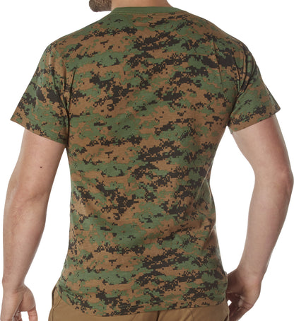 Woodland Digital Camo - Tactical Short Sleeve T-Shirt, 100% Cotton - Standard Fit