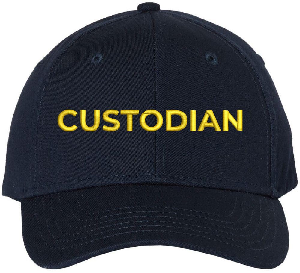 Custodian Embroidered Text Baseball Cap | Cleaning Crew Work Job Maintenance | Structured Hat