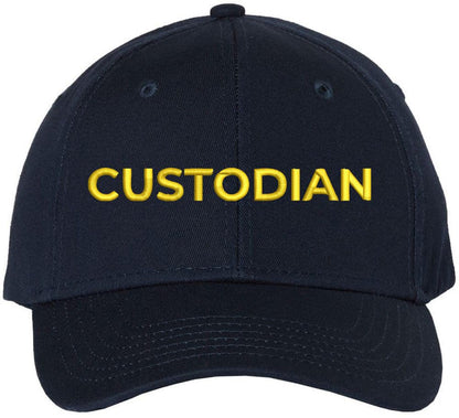 Custodian Embroidered Text Baseball Cap | Cleaning Crew Work Job Maintenance | Structured Hat