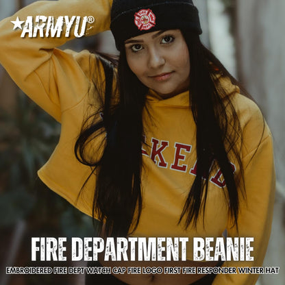 Fire Department Beanie Embroidered FIRE DEPT Watch Cap Warm Winter Hat for First Responders and Supporters