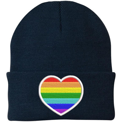 Rainbow Heart Embroidered Beanie Hat LGBTQ+ Pride Love All Gender Winter Skull Cap