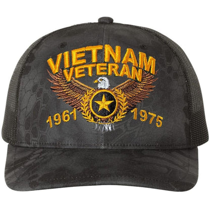Vietnam Veteran 1961 to 1975 Eagle Star Trucker Hat Embroidered USA Army Vet Mesh & Snap Back Cap