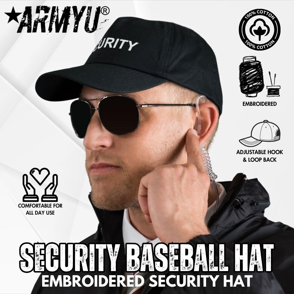 Security Baseball Hat | Embroidered Hat for Security Guard Uniform Officer Bouncer Bodyguard Cap for Men & Women