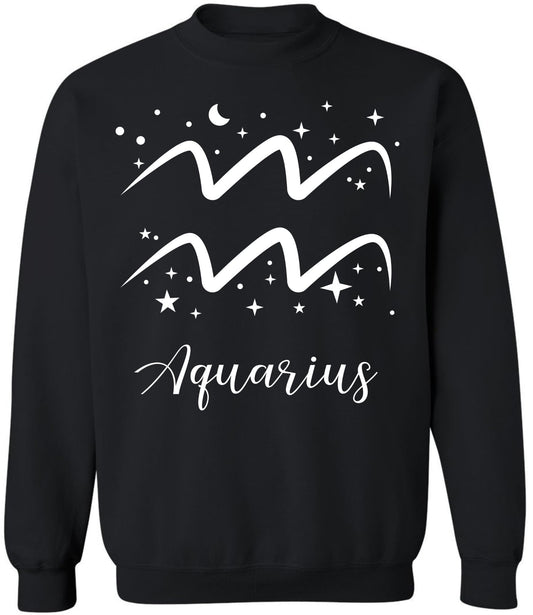 Zodiac Signs Crewneck Sweatshirt | Large Print Astrology Design Horoscope Symbols Sweat Shirt Top, Black
