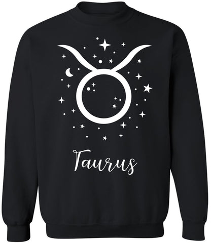 Zodiac Signs Crewneck Sweatshirt | Large Print Astrology Design Horoscope Symbols Sweat Shirt Top, Black