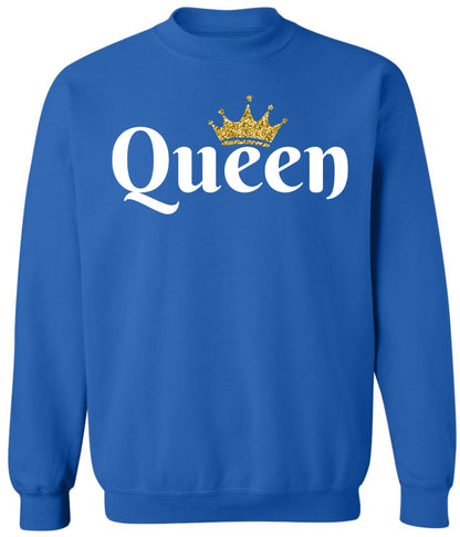 Queen Crown Printed Sweatshirt Royal Gift Valentines Day Girlfriend Cotton Blend Crewneck Pullover