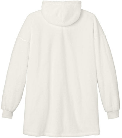 Oversized Plush Fleece Poncho for Women Sherpa Style 1/2 Zip Hooded Popover 100% Polyester