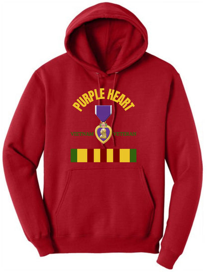 Purple Heart Vietnam Veteran Printed Hoodie USA Military Service Medal Graphic Polycotton Pullover Hooded Sweatshirt