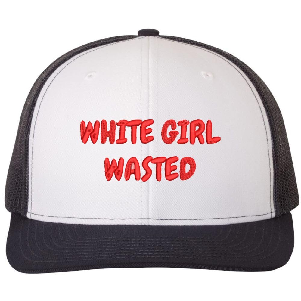 White Girl Wasted Trucker Hat Embroidered Funny Party Gag Gift Mesh Back Adjustable Cap