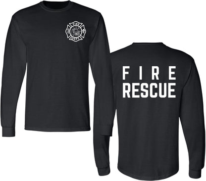 Fire Dept. Fire Rescue Long Sleeve T-Shirt | Firefighter First Responder Warm Double Side Printed Tee Shirt