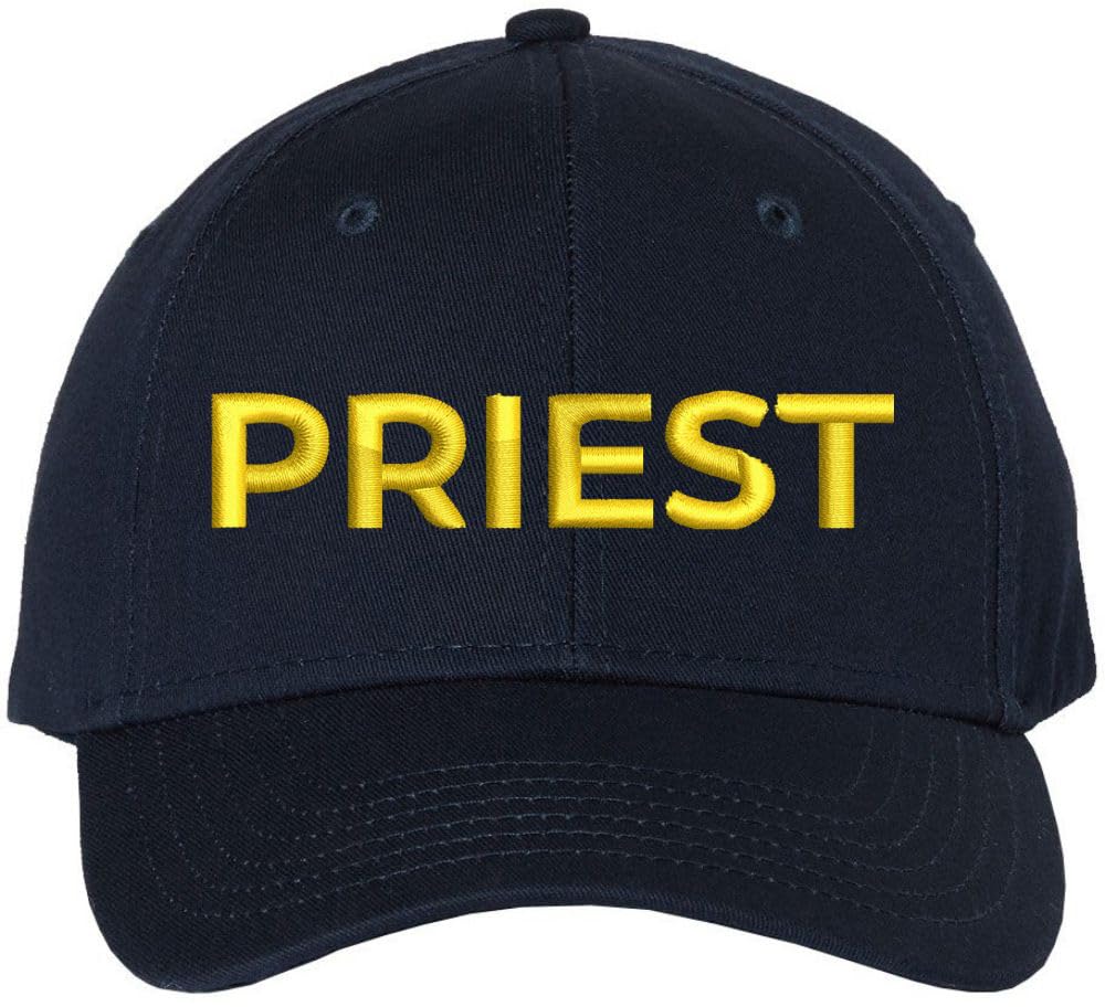 Priest Embroidered Baseball Cap | Text Father Pastor Leader Group Church Trip Structured Cap