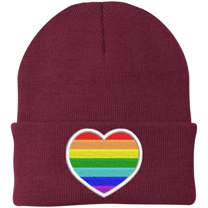 Rainbow Heart Embroidered Beanie Hat LGBTQ+ Pride Love All Gender Winter Skull Cap