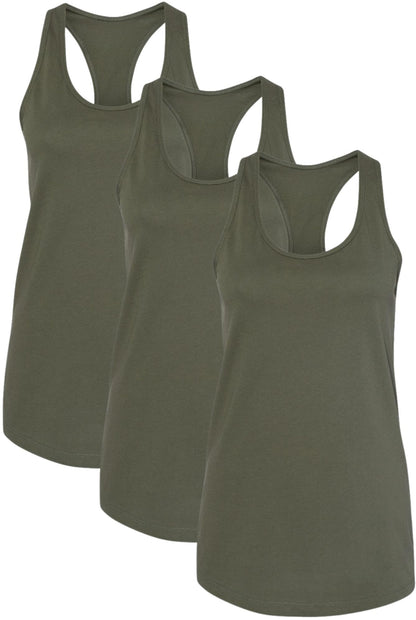 Jersey Racerback Tank Top Set | Relaxed Fit Athletic Running Yoga Tanks Tops, Womens, 3 Pack