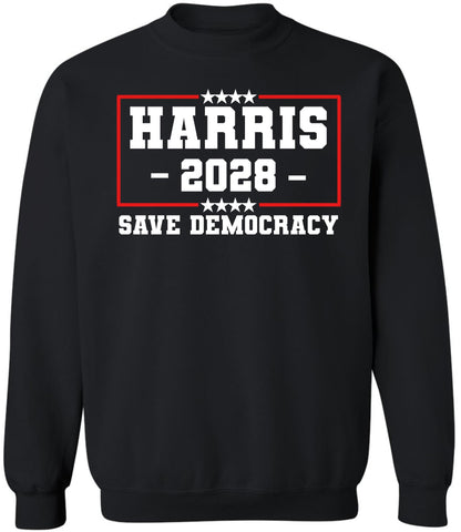 HARRIS 2028 Save Democracy Printed Sweatshirt Political Election Cotton Blend Crewneck Pullover