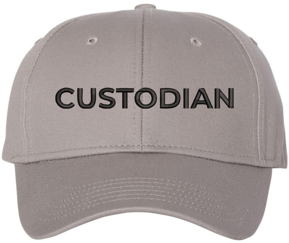 Custodian Embroidered Text Baseball Cap | Cleaning Crew Work Job Maintenance | Structured Hat