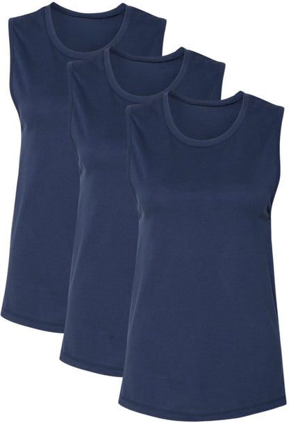 Women's Jersey Muscle Tank Top Shirts | Soft Cotton Relaxed Fit Workout Cami Shirts | Sleeveless Athletic Tanks (3-Pack)
