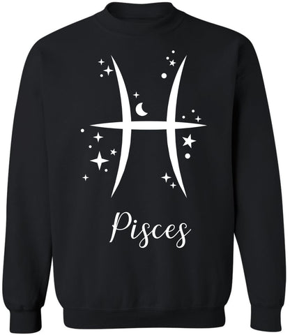 Zodiac Signs Crewneck Sweatshirt | Large Print Astrology Design Horoscope Symbols Sweat Shirt Top, Black