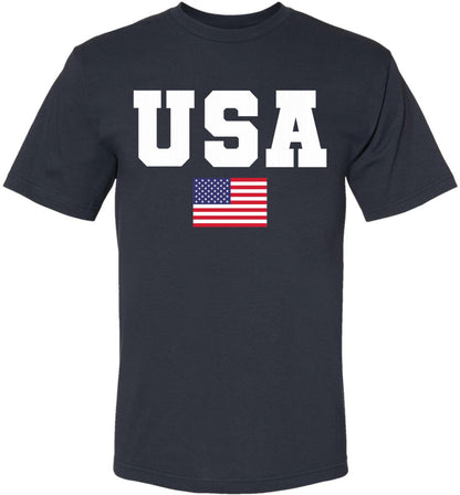 USA Text & Flag T-Shirts | July 4th Patriotic Independence Day Short Sleeve Tee Shirt | MADE IN USA