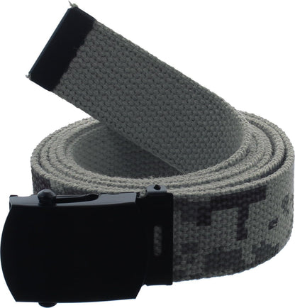 ARMYU Military Web Belt Reversible Cotton Canvas Army Camo & Solid Belts with Black Buckle 54"
