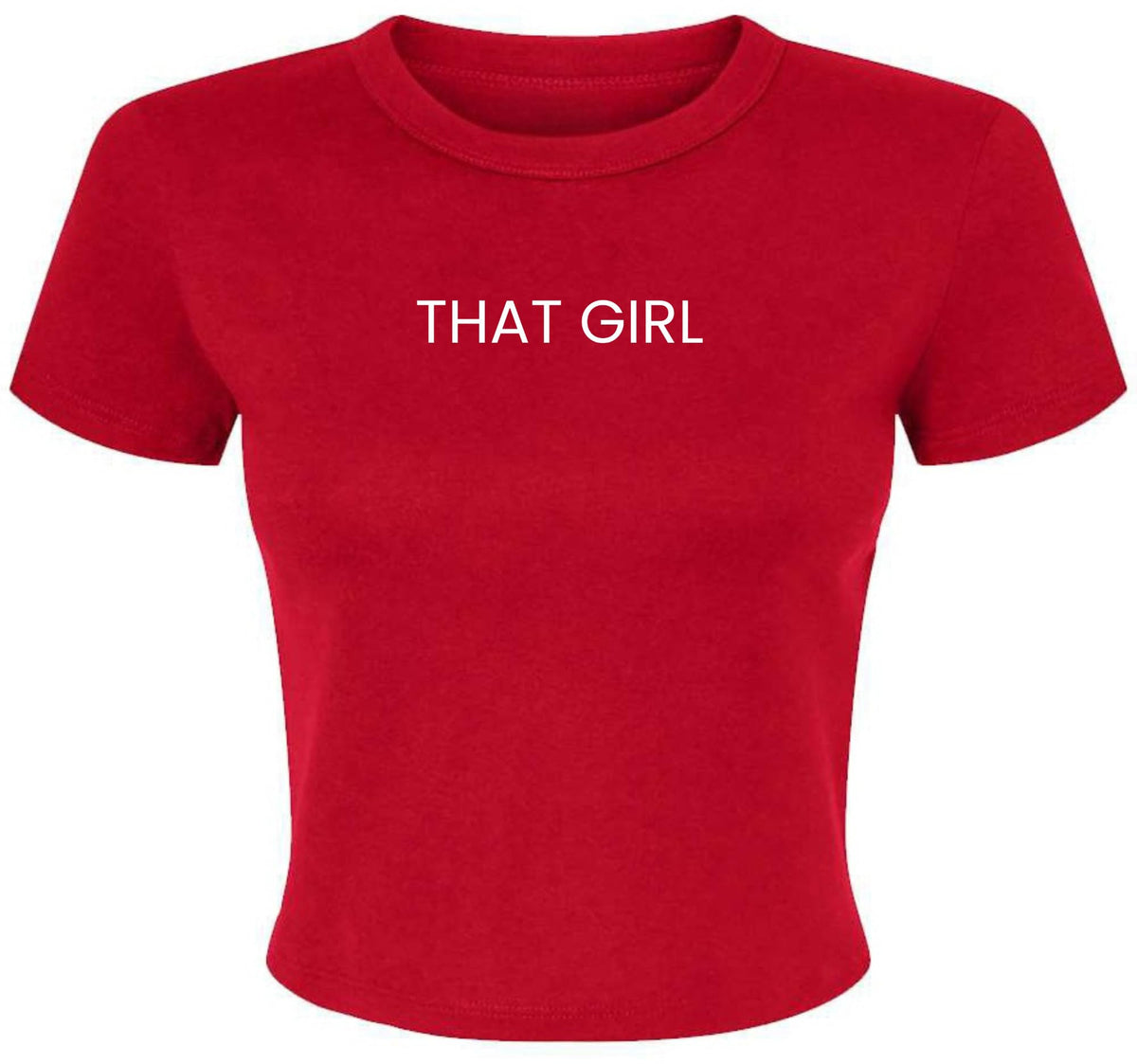 That Girl Embroidered Women's Baby Tee | Trendy Vibe Cool Awesome Sexy Micro Rib Crop T-Shirt, Red