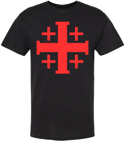 Jerusalem Cross T-Shirt | Christian Crusader Holy Land Symbol Religious Faith Short Sleeve Tee Shirt for Men & Women