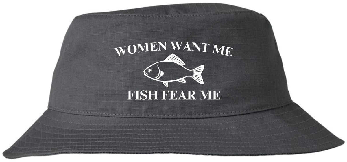 Women Want Me Fish Fear Me Embroidered Bucket Hat Funny Fishing Meme Angler Outdoor Fisherman Cap