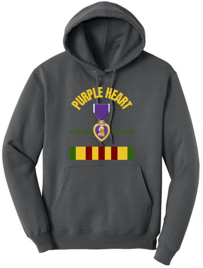 Purple Heart Vietnam Veteran Printed Hoodie USA Military Service Medal Graphic Polycotton Pullover Hooded Sweatshirt